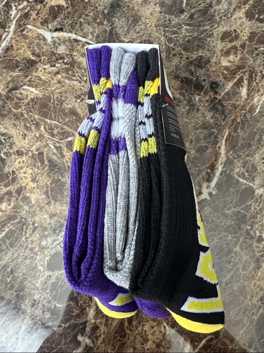 3 Pairs NBA Los Angeles Lakers Purple and Yellow Kids Crew Socks - Team Logo - Picture 2 of 7